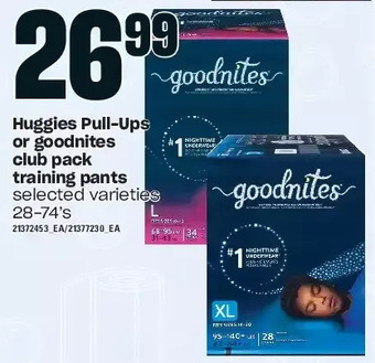 Loblaws Huggies pull-ups or goodnites club pack training pants offer