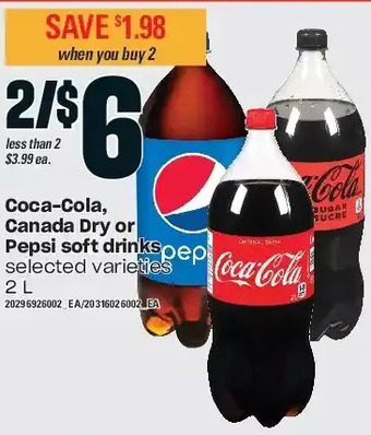 Loblaws Coca-cola, canada dry or pepsi soft drinks offer