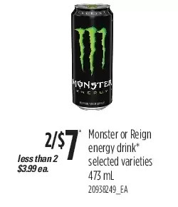 Independent Grocer Monster or reign energy drink offer
