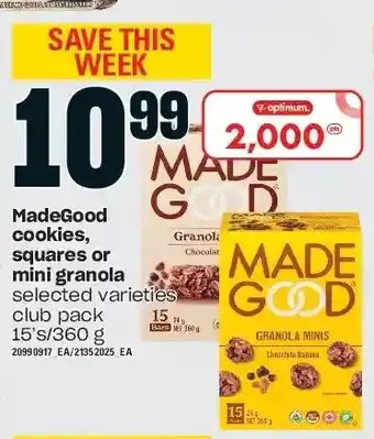 Loblaws Madegood cookies, squares or mini granola offer