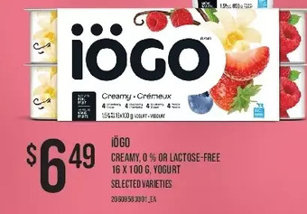Independent Grocer Iogo creamy, 0% or lactose-free yogurt offer