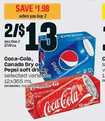 Loblaws Coca-cola, canada dry or pepsi soft drinks offer