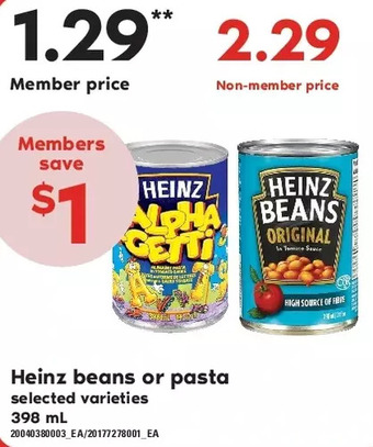 Loblaws Heinz beans or pasta offer