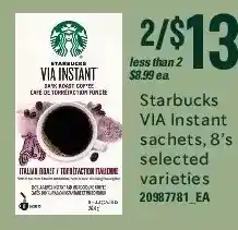 Loblaws Starbucks via instant sachets offer