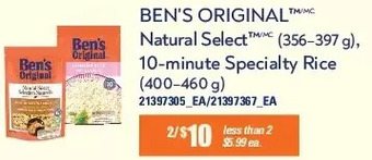 Loblaws Ben's original natural select, 10-minute specialty rice offer