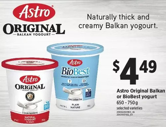 Loblaws Astro original balkan or biobest yogurt offer