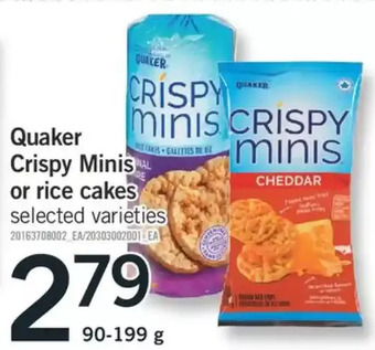 Fortinos Quaker crispy minis or rice cakes offer