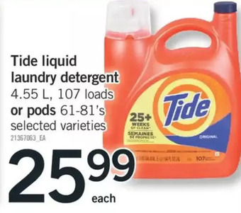 Fortinos Tide liquid laundry detergent or pods offer