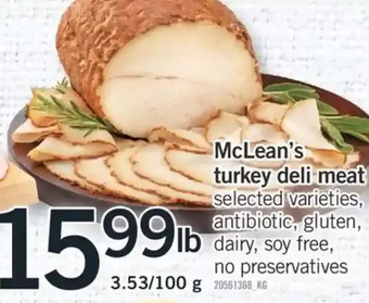 Fortinos Mclean's turkey deli meat offer