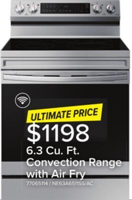 Leon's Samsung stainless steel freestanding electric fan convection range with air fry and wi-fi (6.3 cu.ft) - ne63a6511ss/ac offer