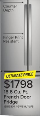 Leon's Ge fingerprint resistant 33" counter-depth french-door refrigerator (18.6 cu.ft.)- gwe19jylfs offer