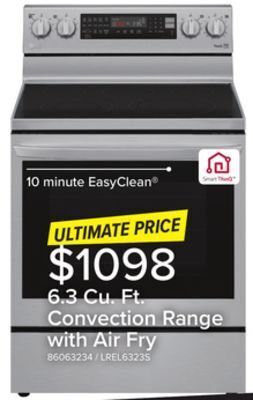 Leon's Lg stainless steel 6.3 cu ft. electric thinq® range with air fry and fan convection -lrel6323s offer