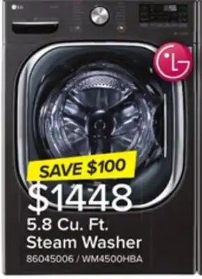 Leon's Lg black steel front load steam washer (5.8 cu.ft capactiy) - wm4500hba offer