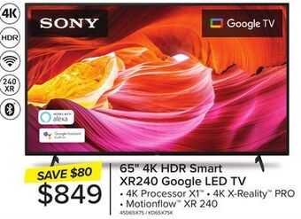 Leon's Sony 65" 4k hdr led google tv - kd65x75k offer