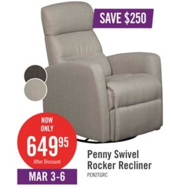 The Brick Penny linen-look fabric swivel rocker recliner - taupe offer