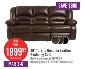 The Brick Toreno genuine leather reclining sofa - grey offer