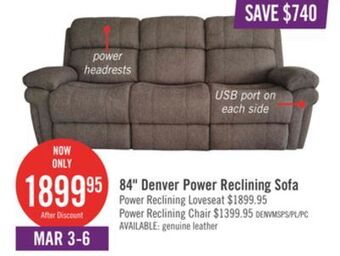 The Brick Denver chenille power reclining sofa with power headrest - muslin offer