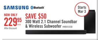 The Brick Samsung 300 w 2.1-channel soundbar with wireless subwoofer - hw-b450/zc offer