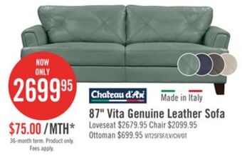 The Brick Vita 100% genuine leather sofa - seafoam offer