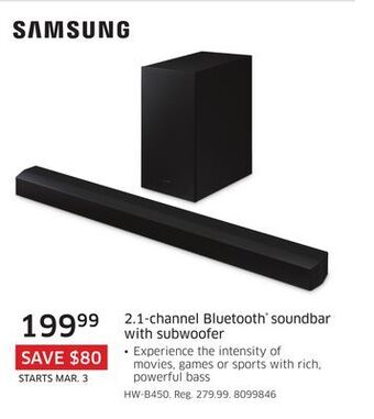 The Source Samsung 2.1-channel bluetooth® soundbar with subwoofer offer