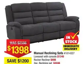 Bad Boy Superstore Manual reclining sofa offer