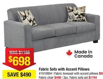 Bad Boy Superstore Fabric sofa with accent pillows offer