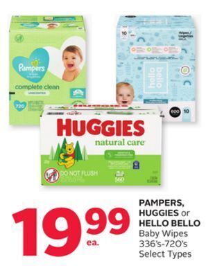 Rexall Pampers, huggies or hello bello baby wipes 336' s-720' s offer
