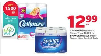 Rexall Cashmere bathroom tissue triple 12-roll or spongetowels paper towels ultra pro 6 = 9 rolls offer