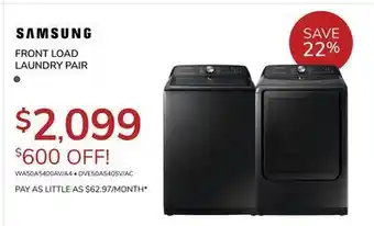 Goemans Appliances Samsung front load laundry pair offer