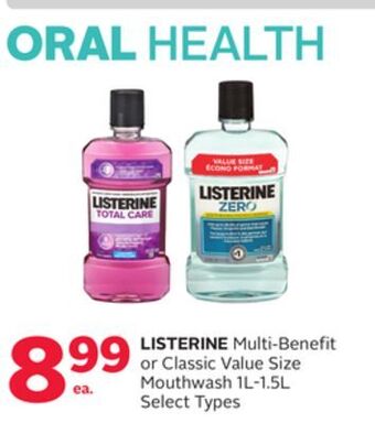Rexall Listerine multi-benefit or classic value size mouthwash 1l-1.5l offer
