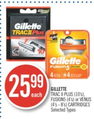 Shoppers Drug Mart Gillette trac ii plus (10's), fusion5 (4's) or venus (4's - 8's) cartridges offer