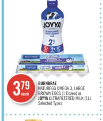 Shoppers Drug Mart Burnbrae naturegg omega 3, large brown eggs (1 dozen) or joyya ultrafiltered milk (1l) offer