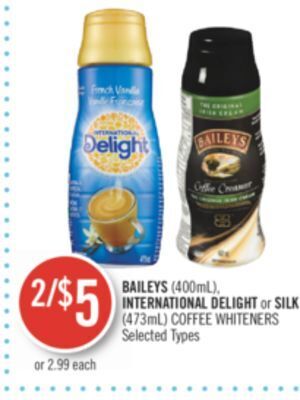 Shoppers Drug Mart Baileys (400ml), international delight or silk (473ml) coffee whiteners offer