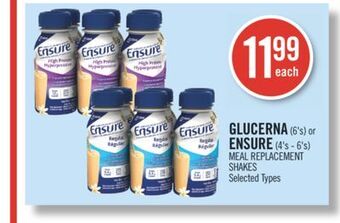 Shoppers Drug Mart Glucerna (6's) or  ensure (4's - 6's) meal replacement shakes offer