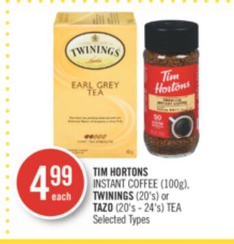Shoppers Drug Mart Tim hortons instant coffee (100g), twinings (20's) or tazo (20's - 24's) tea offer