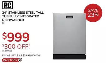 Goemans Appliances P&c 24" stainless steel tall tub fully integrated dishwasher offer