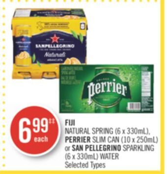 Shoppers Drug Mart Fiji natural spring (6 x 330ml), perrier slim can (10 x 250ml) or san pellegrino sparkling (6 x 330ml) water offer