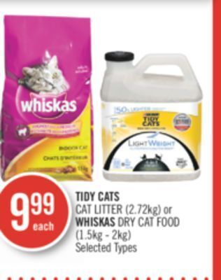 Shoppers Drug Mart Tidy cats cat litter (2.72kg) or whiskas dry cat food (1.5kg - 2kg) offer