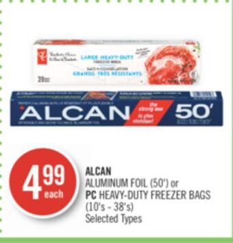 Shoppers Drug Mart Alcan aluminum foil (50') or pc heavy-duty freezer bags (10's - 38's) offer