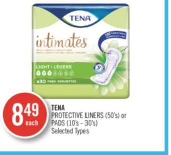 Shoppers Drug Mart Tena protective liners (50's) or pads (10's - 30's) offer