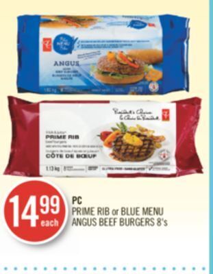 Shoppers Drug Mart Pc prime rib or blue menu angus beef burgers offer