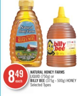 Shoppers Drug Mart Natural honey farms liquid (750g) or billy bee (375g - 500g) honey offer