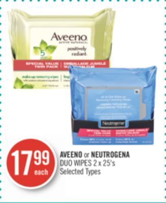 Shoppers Drug Mart Aveeno or neutrogena duo wipes offer