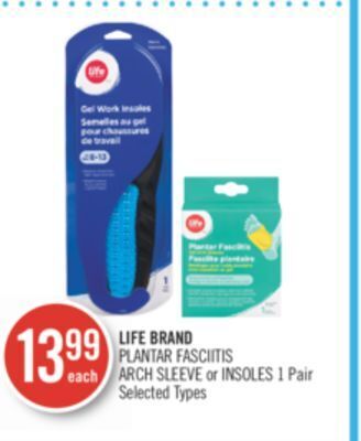 Shoppers Drug Mart Life brand plantar fasciitis arch sleeve or insoles offer
