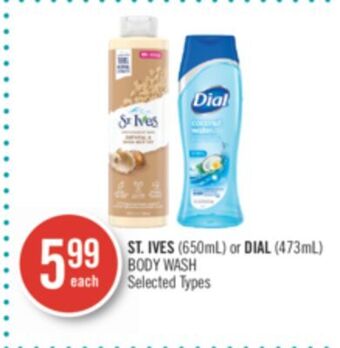 Shoppers Drug Mart St. ives (650ml) or dial (473ml) body wash offer