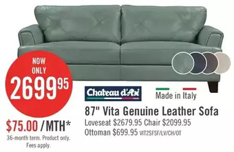 The Brick Vita 100% genuine leather sofa - seafoam offer