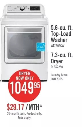 The Brick Lg 7.3 cu. ft. electric dryer with turbosteam - dlex7250w offer