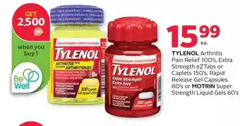 Rexall Tylenol arthritis, pain relief, extra strength eztabs or caplets, rapid release gel capsules or motrin super strength liquid offer