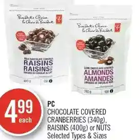 Shoppers Drug Mart Pc chocolate covered cranberries, raisins or nuts offer