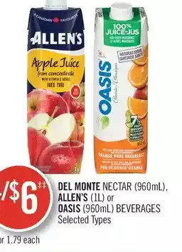Shoppers Drug Mart Del monte nectar, allen's or oasis beverages offer